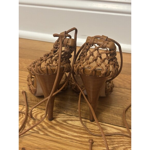 Tory Burch Helena Mesh 110mm Lace Up Pumps Heels Brown leather Strap Size 8 - Picture 9 of 16